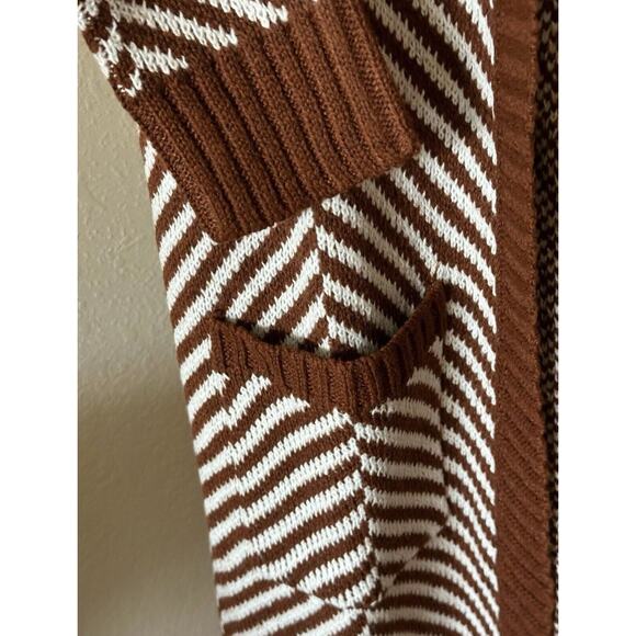 Fortune & Ivy Women’s Cardigan Sweater Size L Boho Western Knit Stripes Brown - Picture 5 of 13